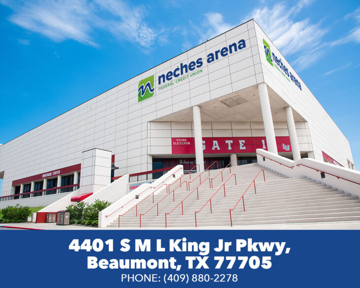 Photo of LU Arena with address details.