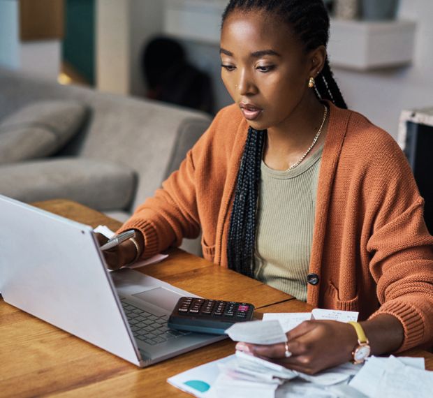Lady at Computer with Bills